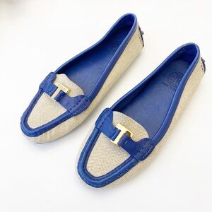 Tory Burch || Casey Canvas Leather Drivers Driving Loafers Royal Blue 9.5